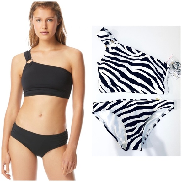MICHAEL Michael Kors zebra print 2 piece logo ring swimsuit - Picture 1 of 8